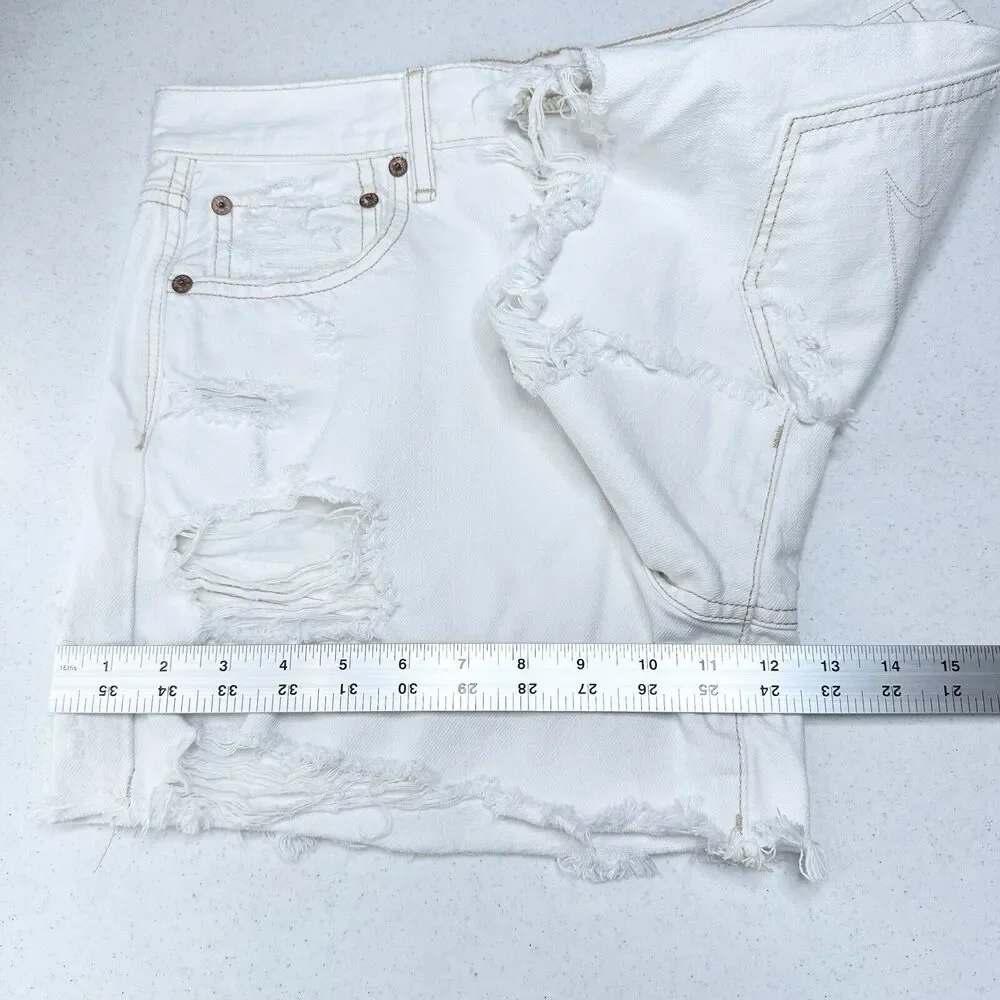 American Eagle Shorts 10 90s Boyfriend High Rise White Denim Distress Grunge EUC